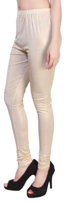 Cream Gold Color Ankle Length Plain Leggings 2