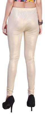Cream Gold Color Ankle Length Plain Leggings 3