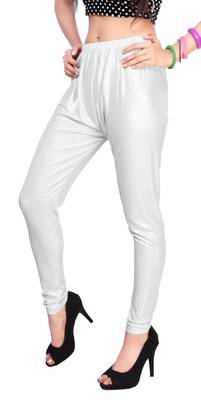 White Gold Color Ankle Length Plain Leggings 2