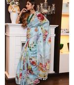 Multicolor Handwoven Printed Linen Saree