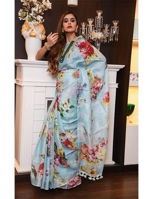 Multicolor Handwoven Printed Linen Saree 2
