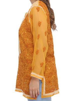 Mustard Embroidered Georgette Chikankari Kurti  3