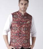 Maroon Printed Polyester Nehru Jacket