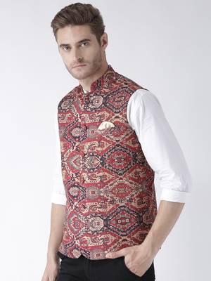 Maroon Printed Polyester Nehru Jacket 2