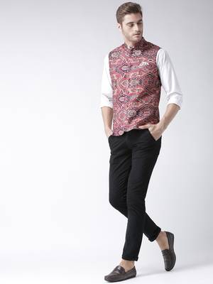 Maroon Printed Polyester Nehru Jacket 4