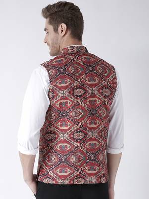 Maroon Printed Polyester Nehru Jacket 5