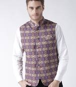 Purple Printed Polyester Nehru Jacket