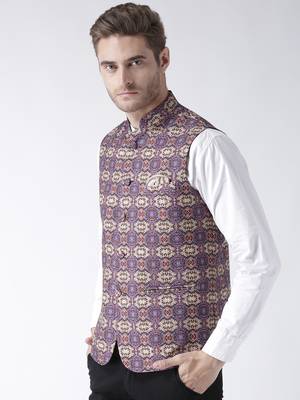 Purple Printed Polyester Nehru Jacket 2