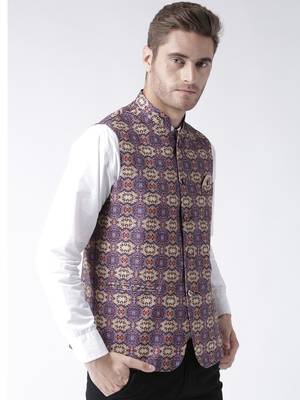 Purple Printed Polyester Nehru Jacket 3