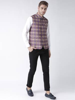 Purple Printed Polyester Nehru Jacket 4