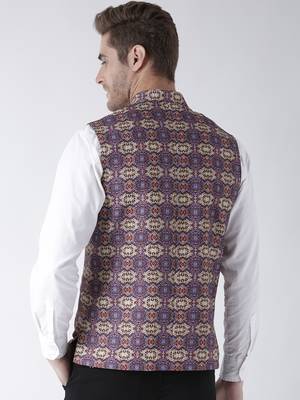 Purple Printed Polyester Nehru Jacket 5