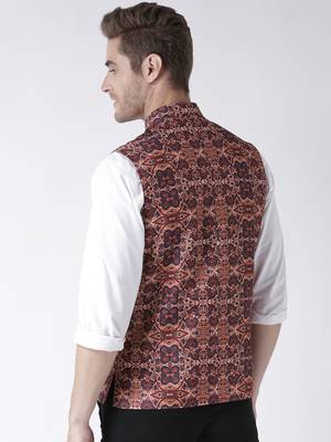 Brown Printed Polyester Nehru Jacket 5