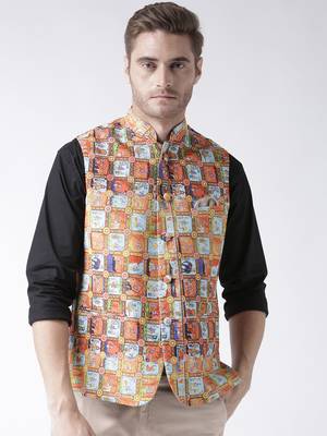 Multicolor Printed Polyester Nehru Jacket 1