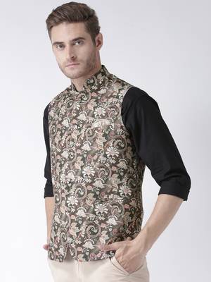 Brown Printed Polyester Nehru Jacket 2