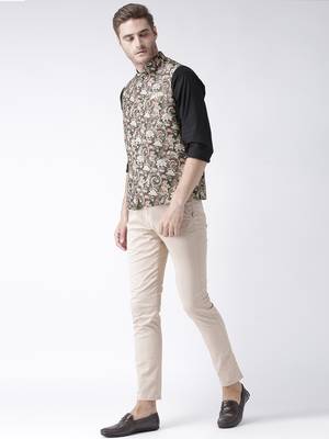 Brown Printed Polyester Nehru Jacket 4