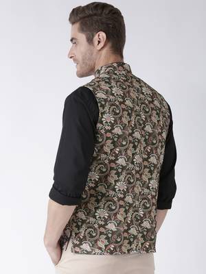 Brown Printed Polyester Nehru Jacket 5