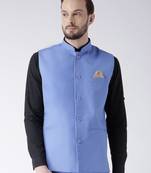Blue Plain Polyester Nehru Jacket