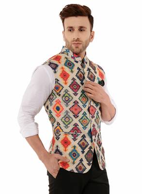Multicolor Printed Polyester Nehru Jacket 4