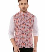 Pink Printed Polyester Nehru Jacket