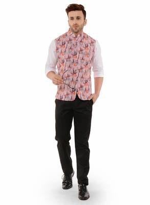 Pink Printed Polyester Nehru Jacket 2