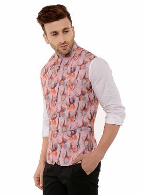 Pink Printed Polyester Nehru Jacket 3
