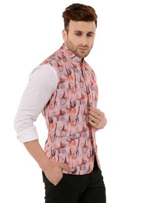 Pink Printed Polyester Nehru Jacket 4