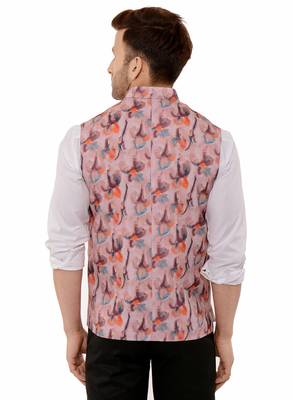 Pink Printed Polyester Nehru Jacket 5