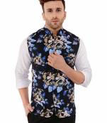 Black Printed Polyester Nehru Jacket