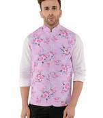 Pink Printed Polyester Nehru Jacket