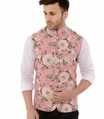 Pink Printed Polyester Nehru Jacket