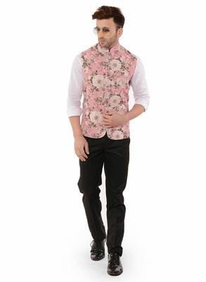 Pink Printed Polyester Nehru Jacket 2