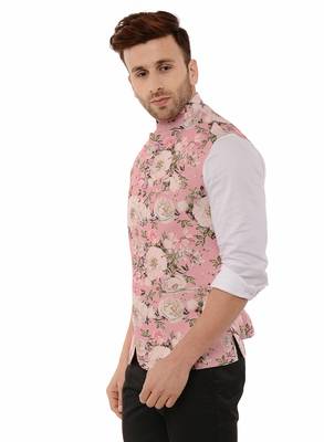 Pink Printed Polyester Nehru Jacket 3