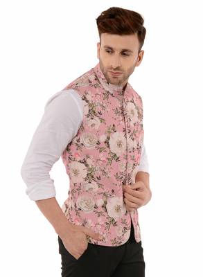 Pink Printed Polyester Nehru Jacket 4