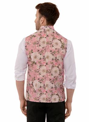 Pink Printed Polyester Nehru Jacket 5