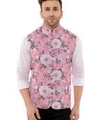 Pink Printed Polyester Nehru Jacket