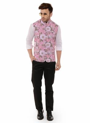 Pink Printed Polyester Nehru Jacket 2