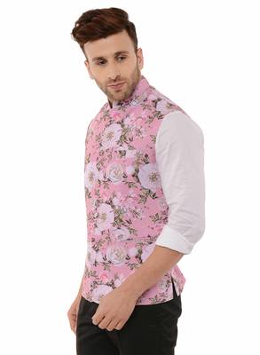 Pink Printed Polyester Nehru Jacket 3
