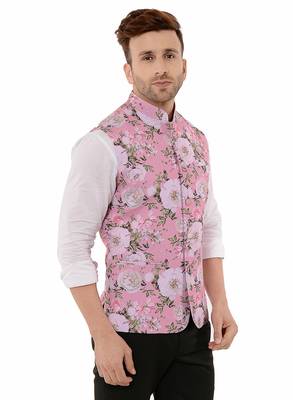 Pink Printed Polyester Nehru Jacket 4