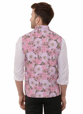 Pink Printed Polyester Nehru Jacket 5
