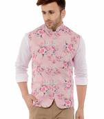 Pink Printed Polyester Nehru Jacket