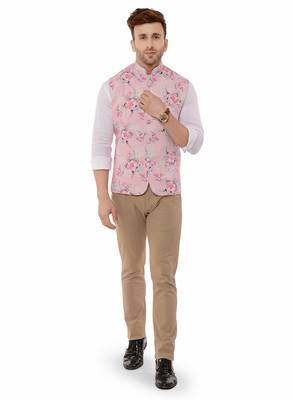 Pink Printed Polyester Nehru Jacket 2