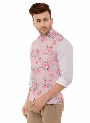 Pink Printed Polyester Nehru Jacket 3