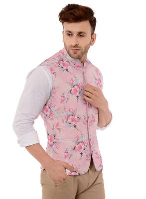 Pink Printed Polyester Nehru Jacket 4