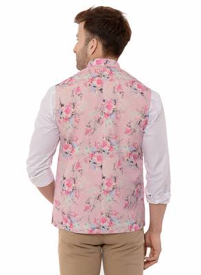 Pink Printed Polyester Nehru Jacket 5