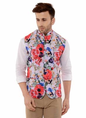 Multicolor Printed Polyester Nehru Jacket 1