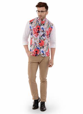 Multicolor Printed Polyester Nehru Jacket 2