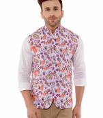 White Printed Polyester Nehru Jacket