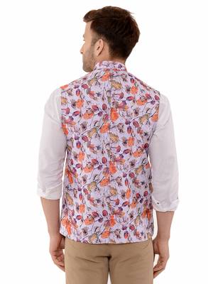 White Printed Polyester Nehru Jacket 5