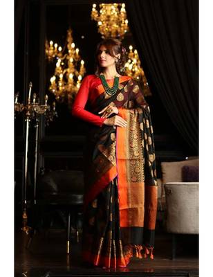 Black Maheshwari Cotton Banarasi Handwoven Saree 1
