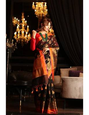 Black Maheshwari Cotton Banarasi Handwoven Saree 3